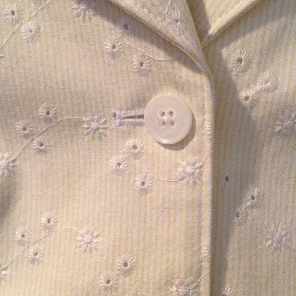 New York & Company Blazer Yellow Pinstripe Eyelet